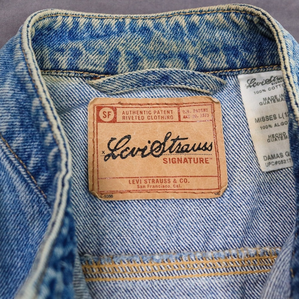 Levi Strauss Signature Denim Trucker Vest Women Size L Blue Faded Distressed Y2K - Picture 6 of 14